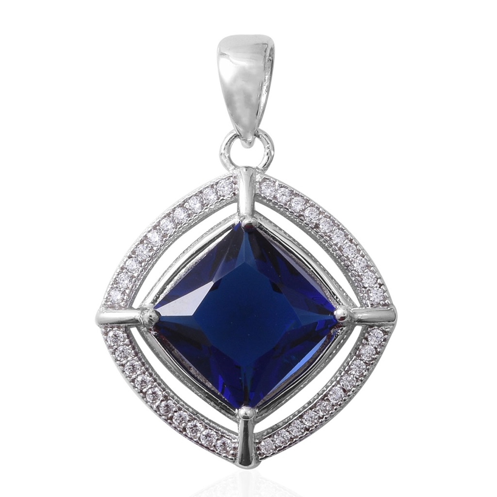 Sterling 925 Pendant Blue In A Simulated Diamond Shape 28$